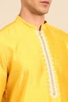 Mayank Modi - Men_Yellow Bemberg, Silk Embroidery Placket Kurta And Pant Set _Online