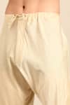 Mayank Modi - Men_Beige Silk, Cotton Embroidered Overlap Kurta And Churidar Set _Online_at_Aza_Fashions