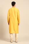Shop_Mayank Modi - Men_Beige Silk, Cotton Embroidered Overlap Kurta And Churidar Set _at_Aza_Fashions