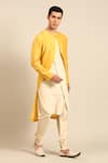 Mayank Modi - Men_Beige Silk, Cotton Embroidered Overlap Kurta And Churidar Set _at_Aza_Fashions