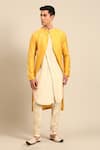 Mayank Modi - Men_Beige Silk, Cotton Embroidered Overlap Kurta And Churidar Set _Online