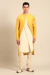 Buy_Mayank Modi - Men_Beige Silk, Cotton Embroidered Overlap Kurta And Churidar Set _at_Aza_Fashions