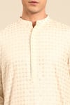 Shop_Mayank Modi - Men_Ivory Chanderi Jaquard Pattern Kurta And Churidar Set _Online_at_Aza_Fashions