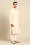 Mayank Modi - Men_Ivory Chanderi Jaquard Pattern Kurta And Churidar Set _at_Aza_Fashions