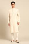Buy_Mayank Modi - Men_Ivory Chanderi Jaquard Pattern Kurta And Churidar Set _at_Aza_Fashions