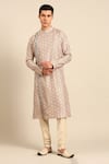 Buy_Mayank Modi - Men_Beige Silk Embroidery, Sequins Geometric Print Kurta And Churidar Set _at_Aza_Fashions