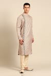 Buy_Mayank Modi - Men_Beige Silk Embroidery, Sequins Geometric Print Kurta And Churidar Set _Online_at_Aza_Fashions