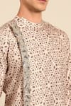 Shop_Mayank Modi - Men_Beige Silk Embroidery, Sequins Geometric Print Kurta And Churidar Set _Online_at_Aza_Fashions