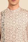 Mayank Modi - Men_Beige Silk Embroidery, Sequins Geometric Print Kurta And Churidar Set _at_Aza_Fashions