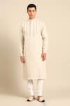 Mayank Modi - Men_Beige Embroidery Linen Jauqard Kurta And Churidar Set _Online_at_Aza_Fashions