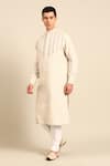 Shop_Mayank Modi - Men_Beige Embroidery Linen Jauqard Kurta And Churidar Set _Online_at_Aza_Fashions