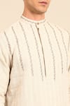 Mayank Modi - Men_Beige Embroidery Linen Jauqard Kurta And Churidar Set _at_Aza_Fashions