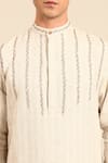 Shop_Mayank Modi - Men_Beige Embroidery Linen Jauqard Kurta And Churidar Set 