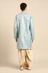 Shop_Mayank Modi - Men_Blue Silk, Brocade Banares Floral Motif Kurta And Draped Pant Set _at_Aza_Fashions