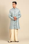 Buy_Mayank Modi - Men_Blue Silk, Brocade Banares Floral Motif Kurta And Draped Pant Set _at_Aza_Fashions