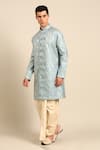 Buy_Mayank Modi - Men_Blue Silk, Brocade Banares Floral Motif Kurta And Draped Pant Set _Online_at_Aza_Fashions
