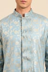 Mayank Modi - Men_Blue Silk, Brocade Banares Floral Motif Kurta And Draped Pant Set _Online