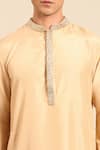 Mayank Modi - Men_Beige Silk Embroidery, Metallic Thread Straight Kurta And Churidar Set _Online_at_Aza_Fashions