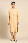 Buy_Mayank Modi - Men_Beige Silk Embroidery, Metallic Thread Straight Kurta And Churidar Set _at_Aza_Fashions