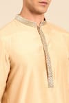 Buy_Mayank Modi - Men_Beige Silk Embroidery, Metallic Thread Straight Kurta And Churidar Set _Online_at_Aza_Fashions