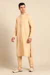 Shop_Mayank Modi - Men_Beige Silk Embroidery, Metallic Thread Straight Kurta And Churidar Set _Online_at_Aza_Fashions