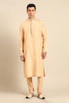 Buy_Mayank Modi - Men_Beige Silk Embroidery, Metallic Thread Straight Kurta And Churidar Set 