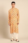 Mayank Modi - Men_Yellow Muslin Floral Print Kurta Set _Online_at_Aza_Fashions