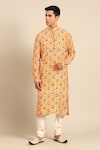 Buy_Mayank Modi - Men_Yellow Muslin Floral Print Kurta Set _at_Aza_Fashions