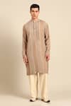 Mayank Modi - Men_Brown Muslin Printed Kurta And Solid Pant Set _Online_at_Aza_Fashions