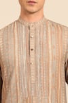 Shop_Mayank Modi - Men_Brown Muslin Printed Kurta And Solid Pant Set 