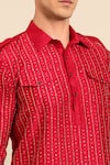 Mayank Modi - Men_Red Bemberg Sequins, Metallic Thread Embroidered Kurta With Patiala Pant _at_Aza_Fashions