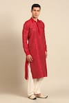 Buy_Mayank Modi - Men_Red Bemberg Sequins, Metallic Thread Embroidered Kurta With Patiala Pant 