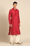 Shop_Mayank Modi - Men_Red Bemberg Sequins, Metallic Thread Embroidered Kurta With Patiala Pant 
