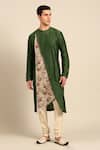 Mayank Modi - Men_Green Silk, Chanderi Embroidery Kurta Set _Online_at_Aza_Fashions