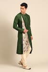 Shop_Mayank Modi - Men_Green Silk, Chanderi Embroidery Kurta Set _Online_at_Aza_Fashions