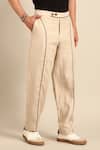 Mayank Modi - Men_Beige Linen Piped Detail Trouser _Online_at_Aza_Fashions
