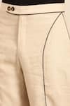 Shop_Mayank Modi - Men_Beige Linen Piped Detail Trouser _Online_at_Aza_Fashions