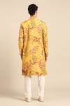 Shop_Mayank Modi - Men_Yellow Cotton Floral Print Sherwani Set _at_Aza_Fashions