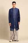 Buy_Mayank Modi - Men_Blue Bemberg, Silk Pearls, Metallic Thread, Pleated Sherwani And Dhoti Pant Set _at_Aza_Fashions