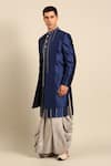 Mayank Modi - Men_Blue Bemberg, Silk Pearls, Metallic Thread, Pleated Sherwani And Dhoti Pant Set _Online_at_Aza_Fashions