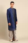 Shop_Mayank Modi - Men_Blue Bemberg, Silk Pearls, Metallic Thread, Pleated Sherwani And Dhoti Pant Set _Online_at_Aza_Fashions