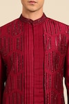 Buy_Mayank Modi - Men_Maroon Bemberg, Silk Sequins, Embroidery Geometric Sherwani Set _Online_at_Aza_Fashions