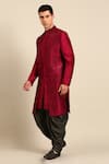 Shop_Mayank Modi - Men_Maroon Bemberg, Silk Sequins, Embroidery Geometric Sherwani Set _Online_at_Aza_Fashions