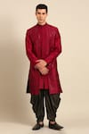 Buy_Mayank Modi - Men_Maroon Bemberg, Silk Sequins, Embroidery Geometric Sherwani Set _at_Aza_Fashions