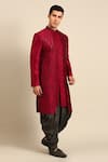 Buy_Mayank Modi - Men_Maroon Bemberg, Silk Sequins, Embroidery Geometric Sherwani Set 
