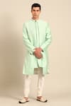 Mayank Modi - Men_Green Silk, Cotton Embroidery Sherwani And Churidar Set _Online_at_Aza_Fashions