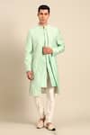 Buy_Mayank Modi - Men_Green Silk, Cotton Embroidery Sherwani And Churidar Set _at_Aza_Fashions