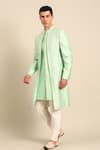 Mayank Modi - Men_Green Silk, Cotton Embroidery Sherwani And Churidar Set _at_Aza_Fashions
