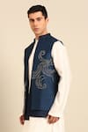 Buy_Mayank Modi - Men_Blue Bemberg, Silk Embroidery Abstract Swirl Nehru Jacket _Online_at_Aza_Fashions