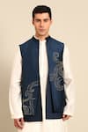 Buy_Mayank Modi - Men_Blue Bemberg, Silk Embroidery Abstract Swirl Nehru Jacket _at_Aza_Fashions
